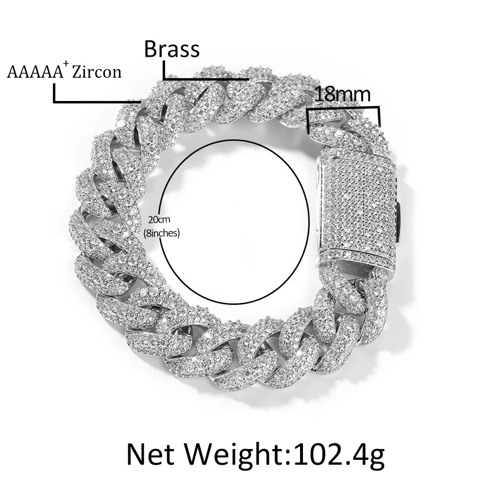 THE BLING KING 18mm Heavy Miami Cuban Chain Necklace Full Micro Paved Out Cubic Zirconia Bracelet Fashion Hiphop Jewelry