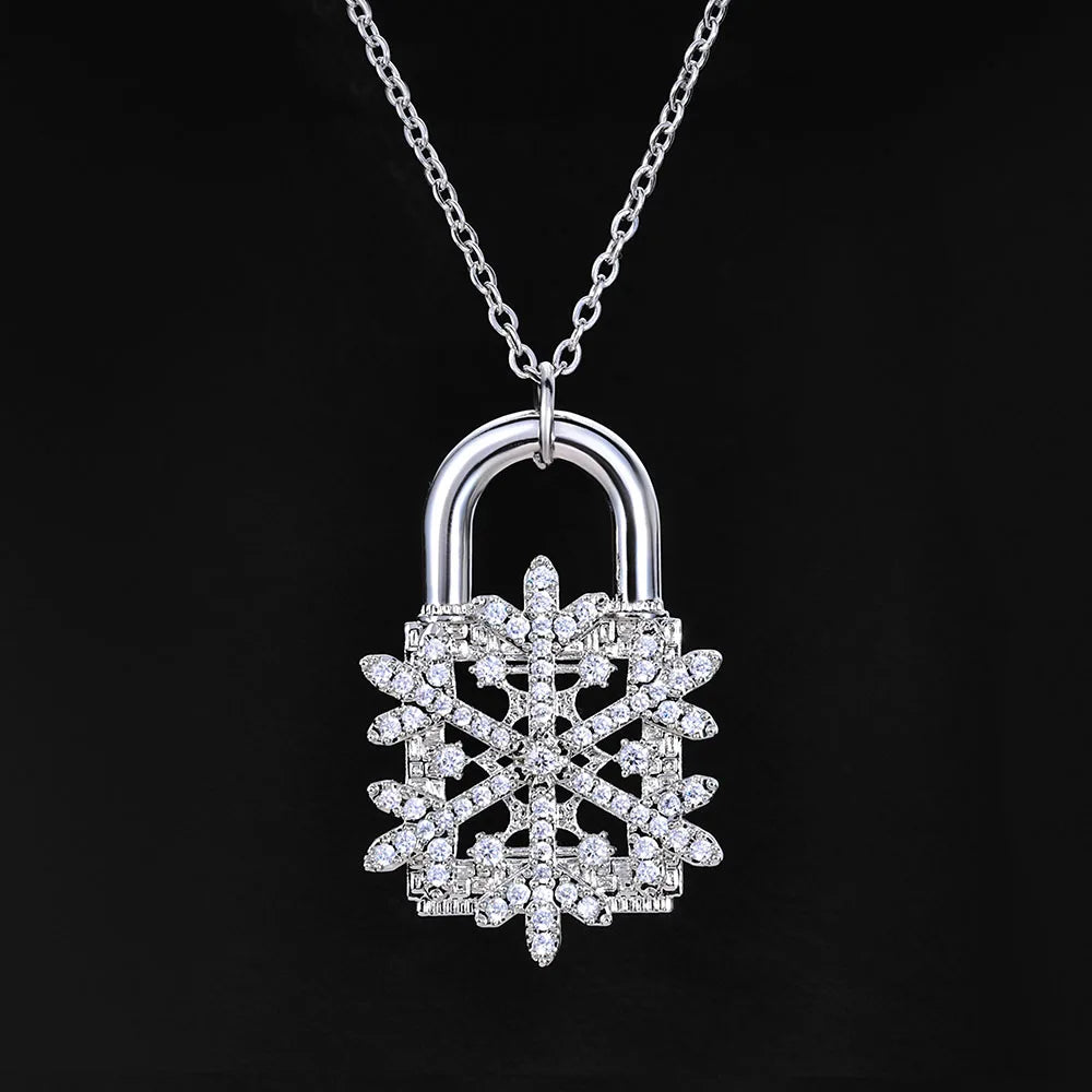 Iced Out Snowflake Pendant Necklace Stainless Steel