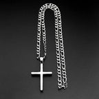 Hip Hop Vinatge Thick Cross Pendant Necklace for Men Stainless Steel Silver Color Faith Chain Necklaces Gift Jewelry