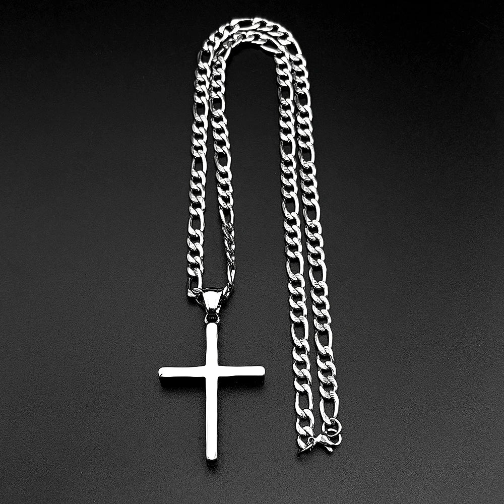 Hip Hop Vinatge Thick Cross Pendant Necklace for Men Stainless Steel Silver Color Faith Chain Necklaces Gift Jewelry