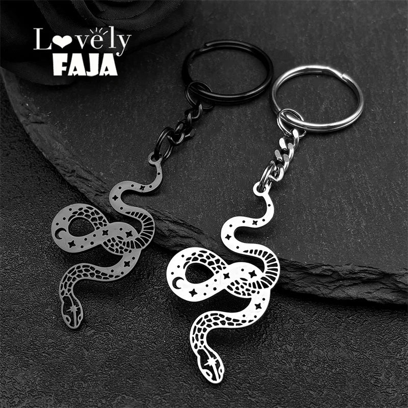 Star Key Silver Ring Witchcraft Hollow Snake Moon