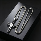 Zircon Cross Pendant Necklace for Men — Stainless Steel