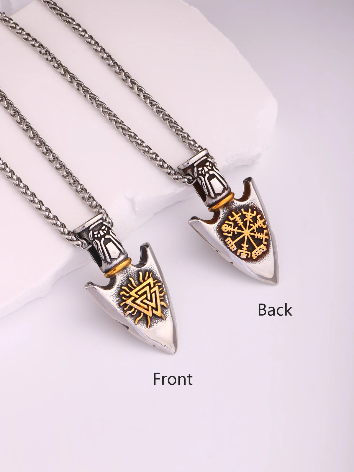 Viking Arrowhead Valknut Pendant Necklace — Stainless Steel