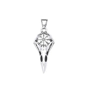 Viking Compass Crow Skull Pendant Necklace — Steel