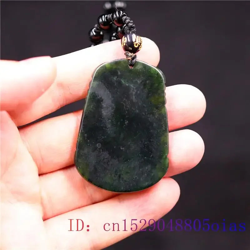 Chinese Jade Snake Obsidian Amulet Pendant Necklace — Black-Tone