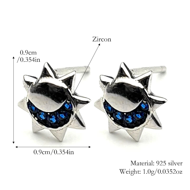 925 Silver Moon Sun Stud Earrings — Silver