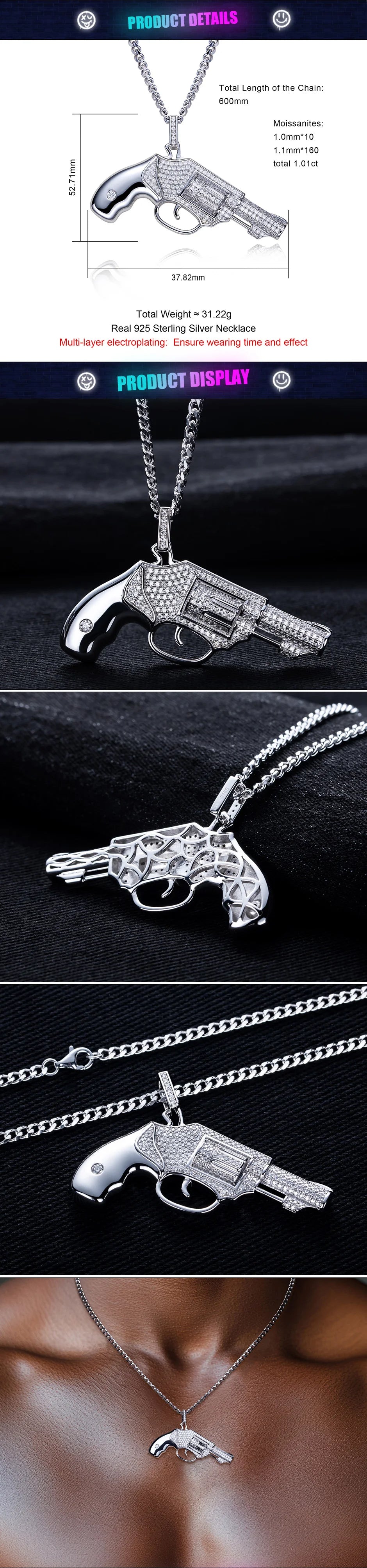 Iced Out Pistol Pendant — 925 Silver