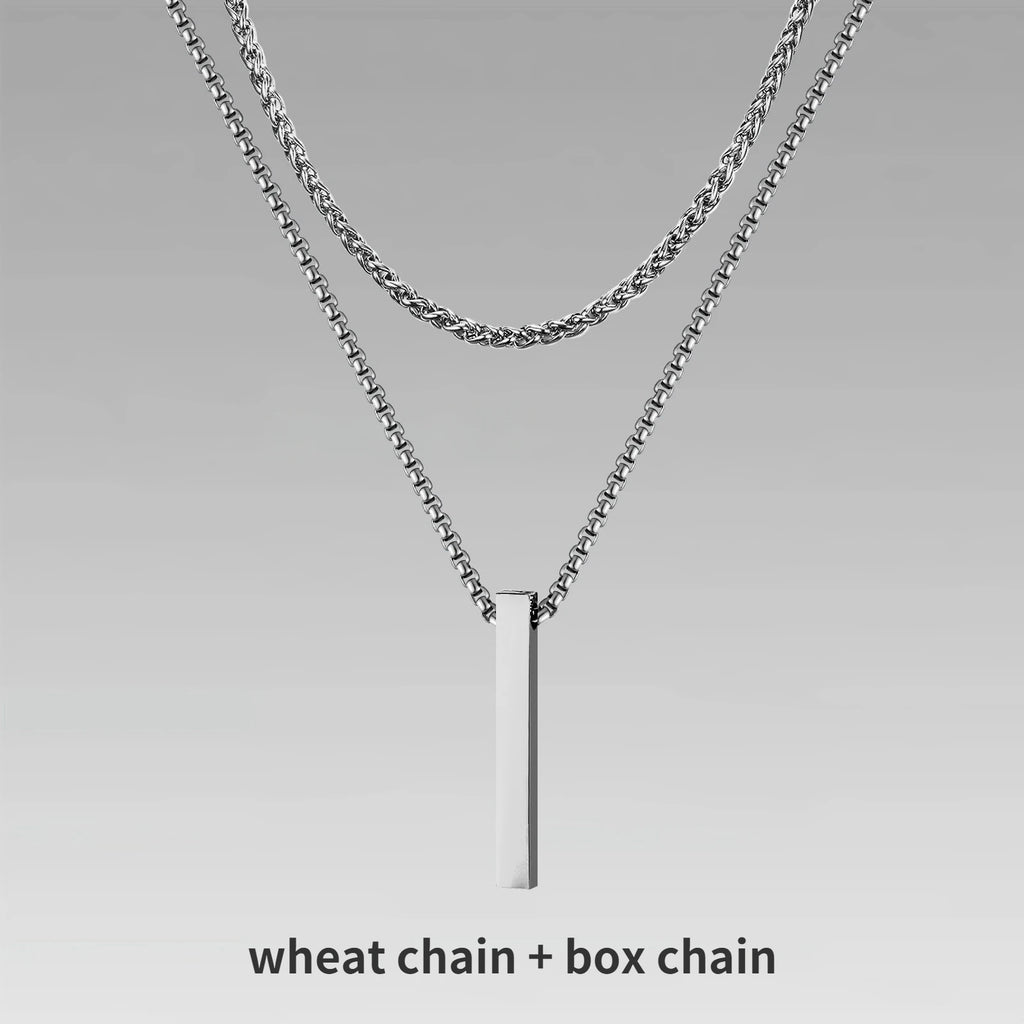 Vertical Bar Rope Cuban Chain Pendant — SS