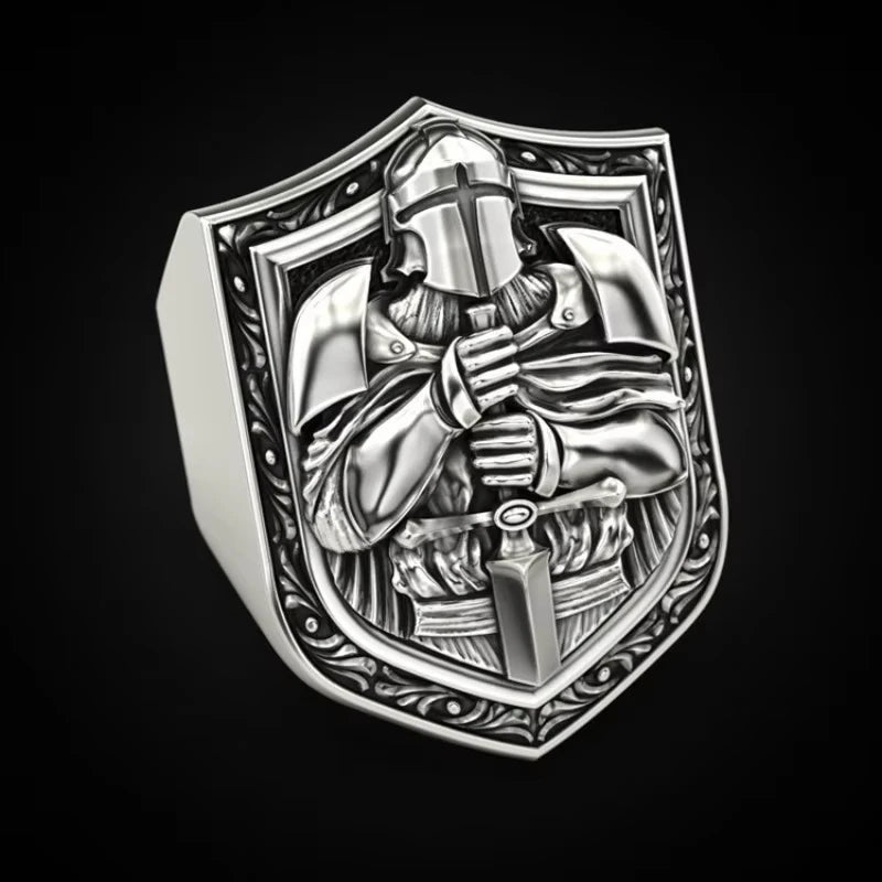 Huaya Men's Unique Temperament Knight Pattern Stamp Ring Retro Delicate Silver Color New Ring Jewelry Personality