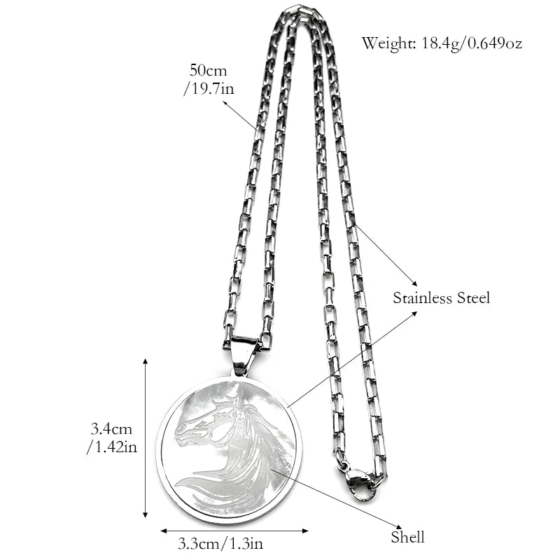 Steel Pendant Natural Shell Horsehead Animal Friendship