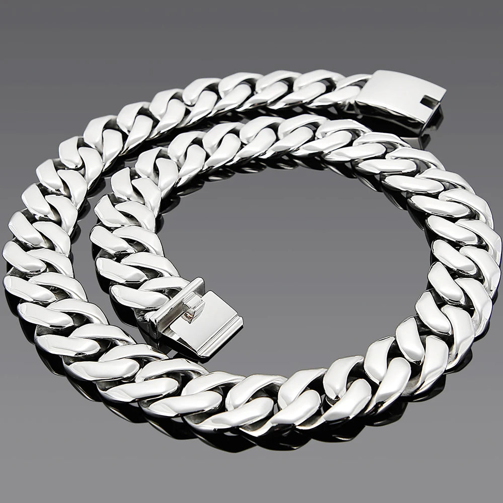 Hip Hop 25MM Width Cuban Chain Necklace for Men Heavy Solid Polished Stainless Steel Choker Chains For Man Jewellery