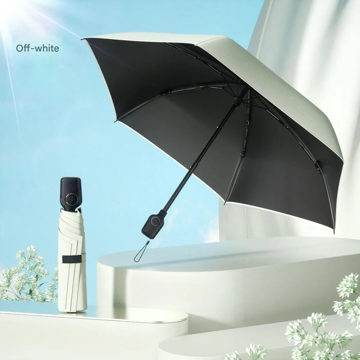 High-end Manul Umbrella with Fan Cool Parasol Anti-ultraviolet Sunny and Rainy Dual-use Foldable Car-mounted Sunshade