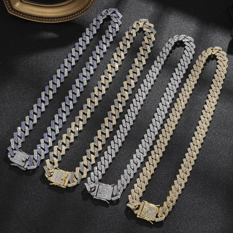 TrendMen Hiphop Rock Cuban Link Chain Alloy Necklaces For men Boys Gold Color Metal Crystal Clavicle Chain Party