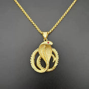 Cobra Snake Red-Eye Hollow-Out Pendant Necklace — Gold-Tone