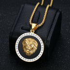 Iced Out Lion Head Round Pendant — Gold