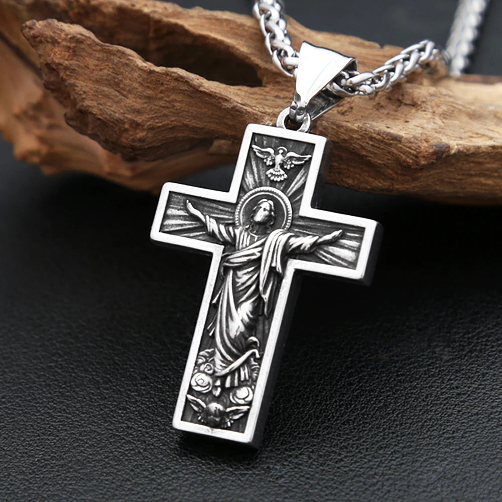 Vintage 316L Stainless Steel Cross Jesus Pendant Necklaces For Men Boys Punk Fashion Christian Amulet Jewelry Gifts Dropshipping