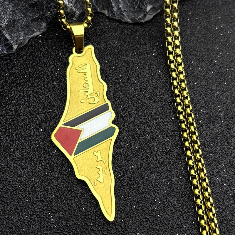 Israel-Palestine Map Pendant Necklace — Gold-Tone