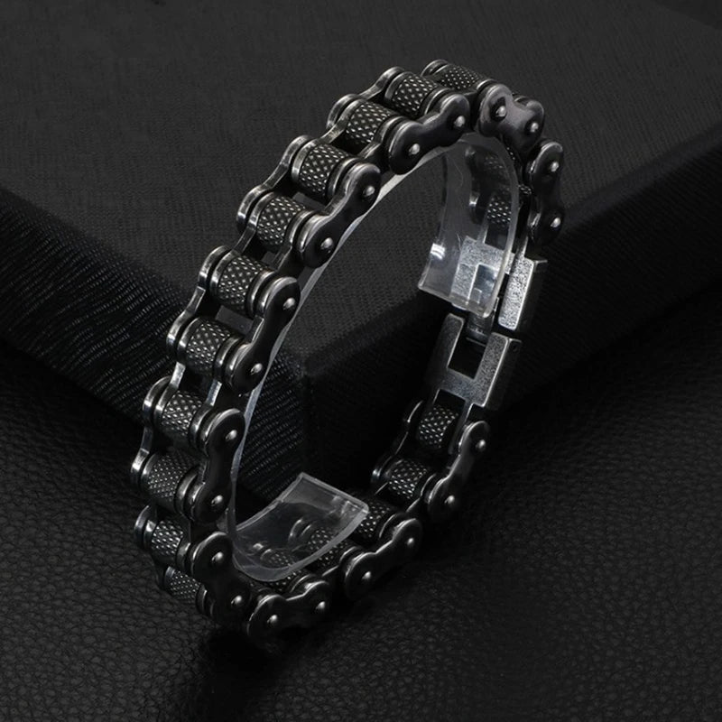 Retro Heavy Brush Stainless Steel Motorcycle Chain Bracelet 11/13MM Wide Mens Women Bike Biker Bracelets Hip-Hop Jewelry 19-23cm