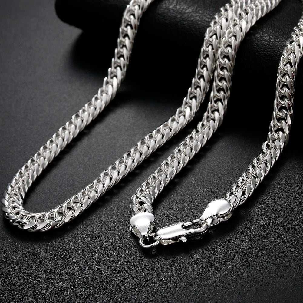 Hot Fine Width 6MM Chain 925 Sterling Silver Necklaces for Women Men Charm Fashion Jewelry Wedding Party Holiday Gift