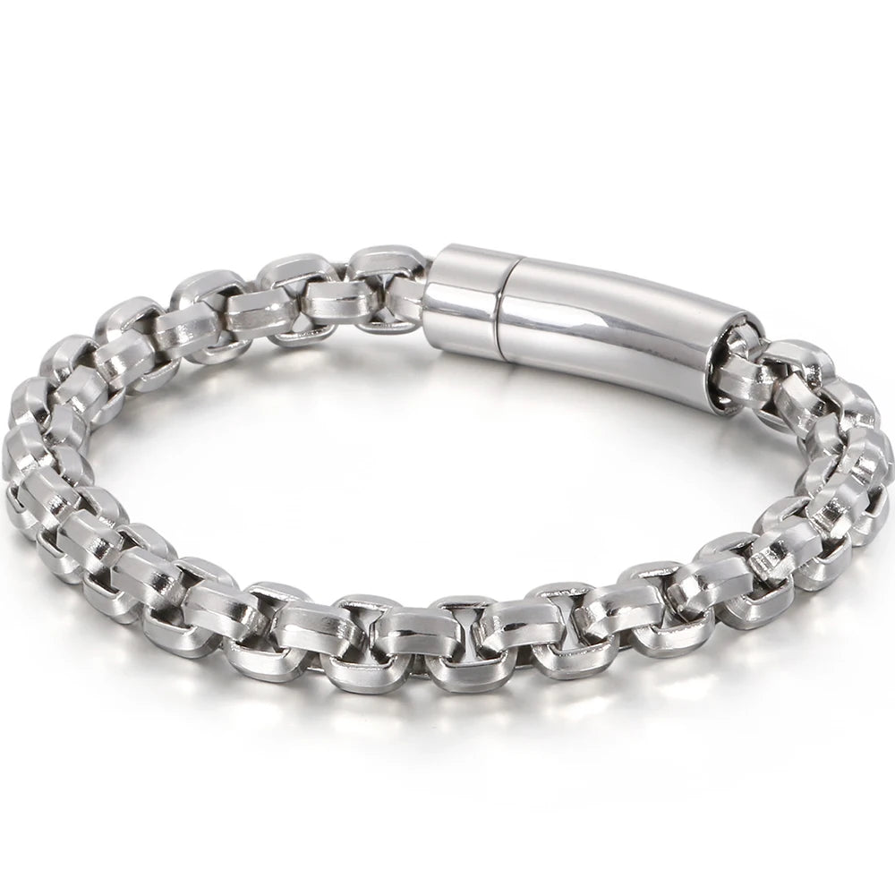 8MM Link Chain Man Bracelet for Men Matte Polished Stainless Steel Vintage Men's Wrist Bracelets On Hand Bands Mannen