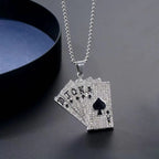 Iced Out Ace Playing Card Pendant Necklace — Stainless Steel