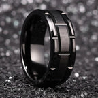 Fashion Men 8MM Stainless Steel Ring Black Color Brushed Double Groove Pattern Men's Wedding Ring Party Jewelry For Women Gift