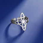 LIKGREAT Hollow Trinity Witch Knot Adjustable Ring for Women Men Stainless Steel Celtics Knot Amulet Couple Jewelry BirthdayGift