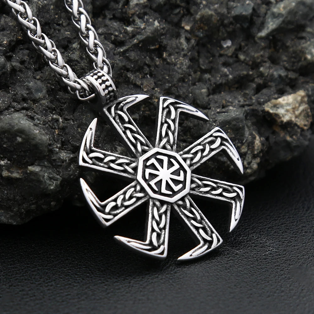 Slavic Kolovrat Sun Wheel Pendant — SS