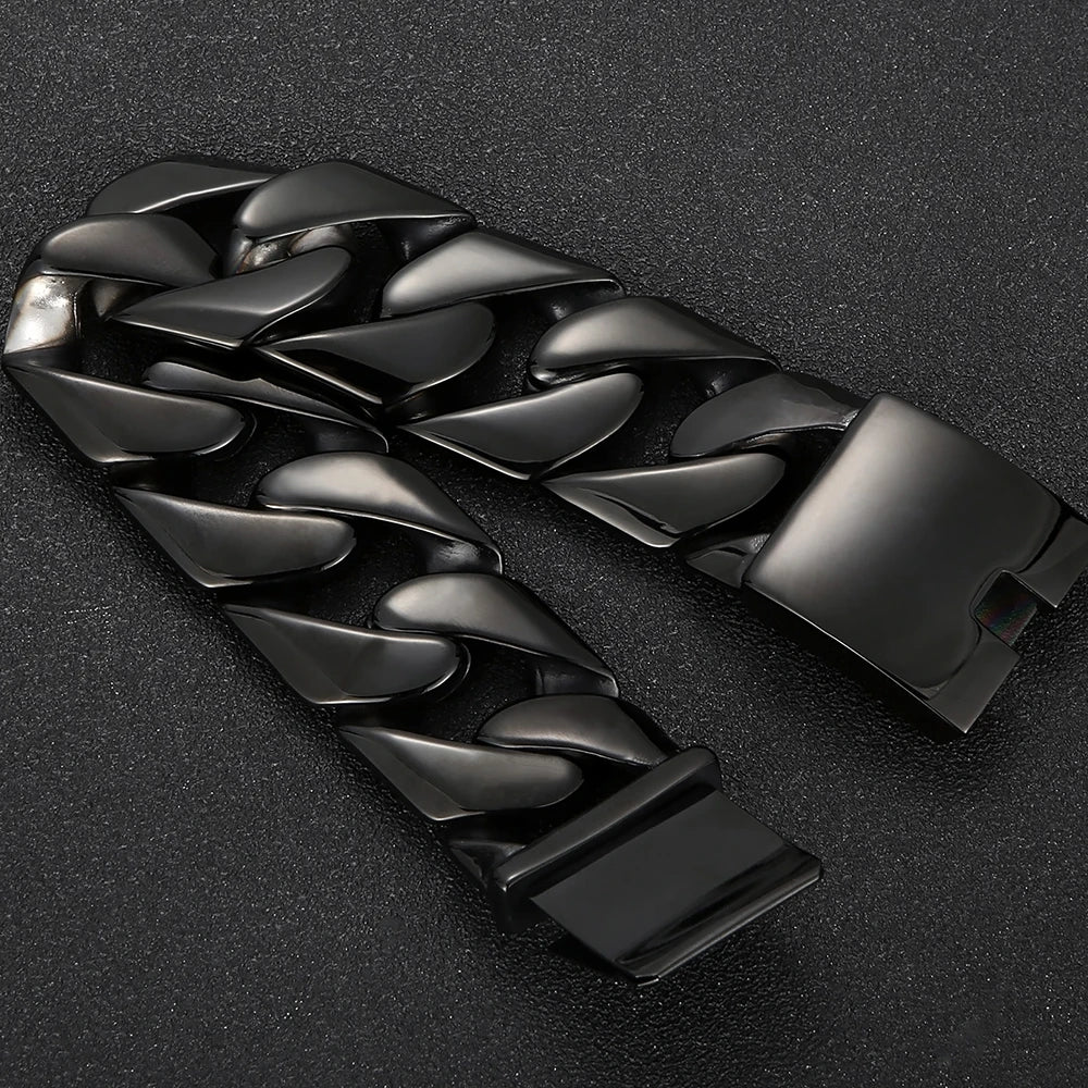 Black 31MM Chunky Cuban Link Chain Bracelet for Men Heavy Stainless Steel Men's Bracelets Birthday Gifts for Dad