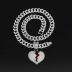Men Hip Hop Heart Broke Pendant Necklace13mm Miami Cuban Chain HipHop Iced Out Bling Broken Heart Necklace Fashion Charm Jewelry