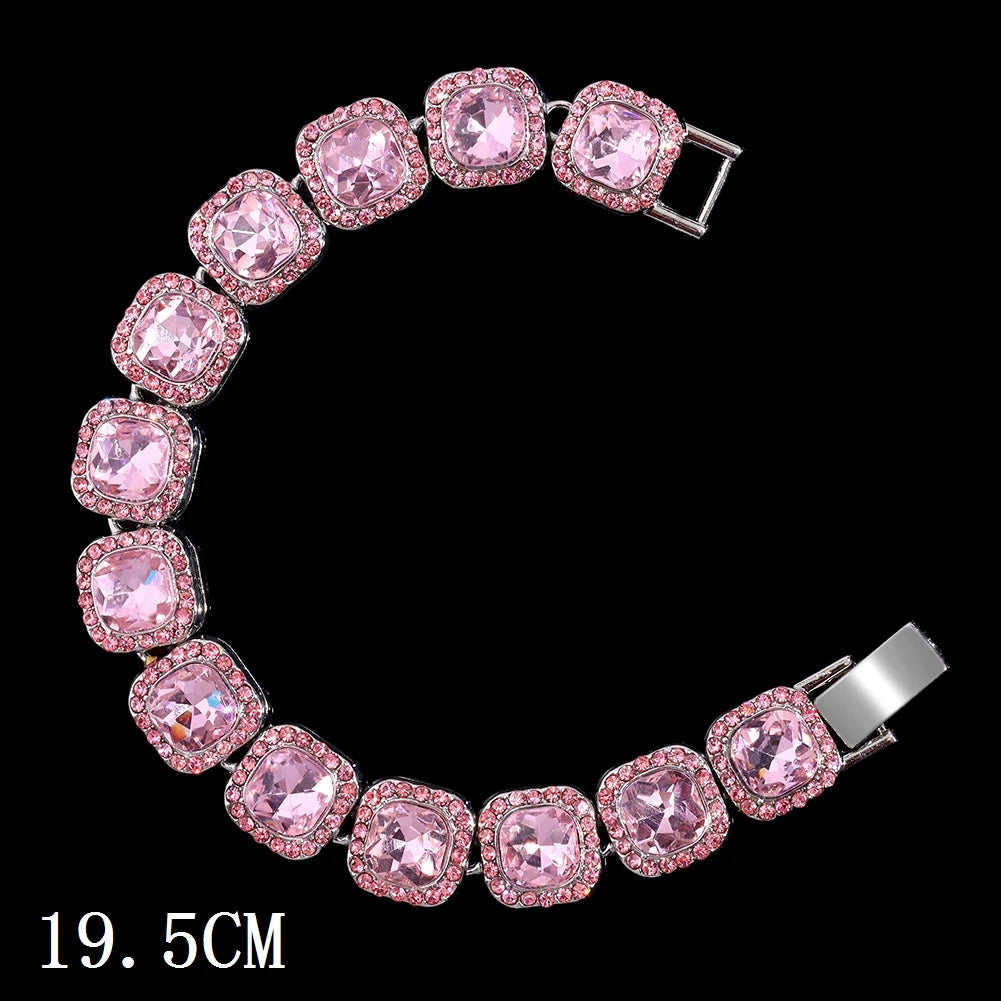 Hip Hop Full Crystal Heart Tennis Chain Bracelets for Men Women Bling Square Rhinestone Cuban Link Chain Bracelet Luxury Jewelry