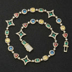 Cross Chain Necklace Iced Out Colorful Gemstone