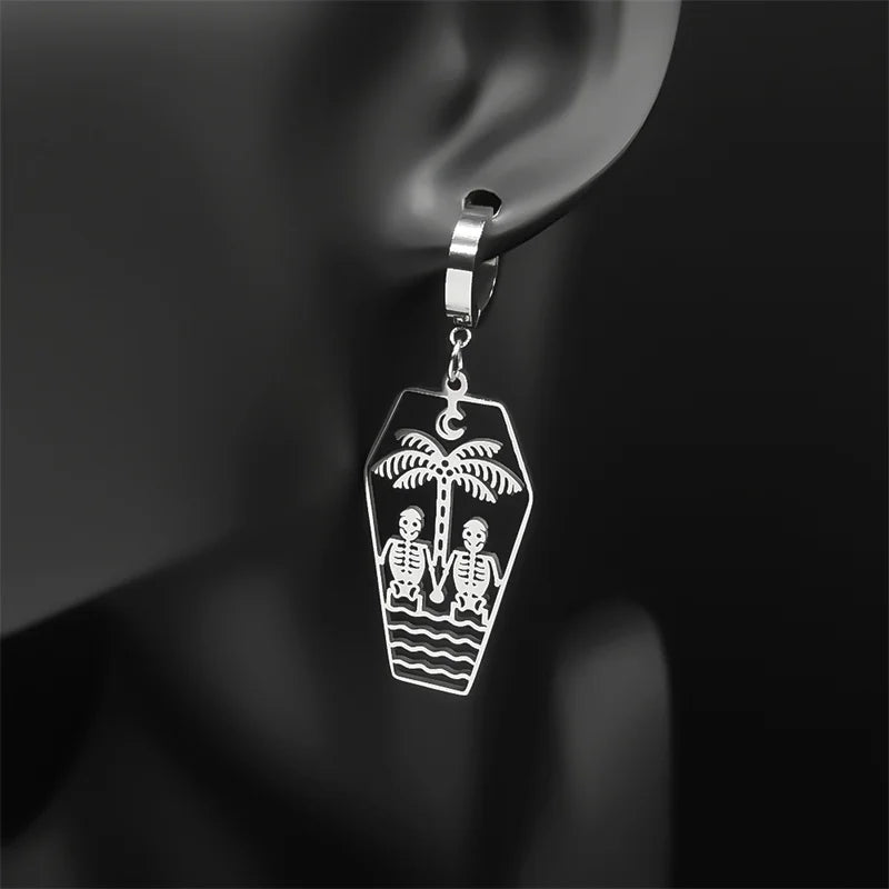 Skull Steel Earrings Dark Punk Coffin Hand Hoop
