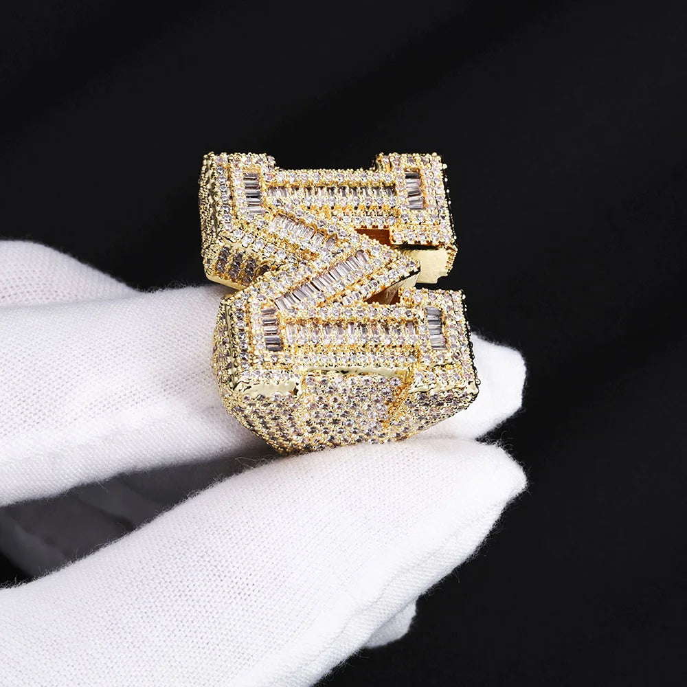 Iced Out M Letter Ring Stainless Steel Statement