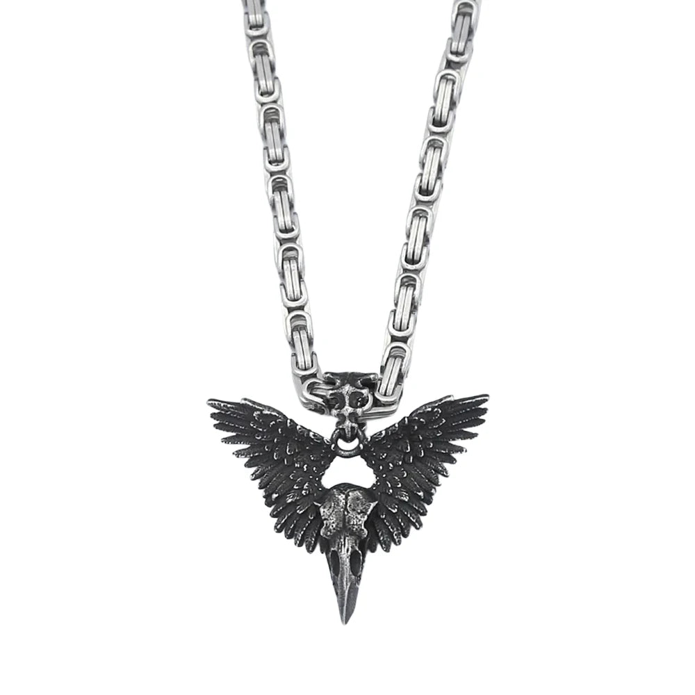 Gothic Crow Skull Stainless Steel Pendant Necklace