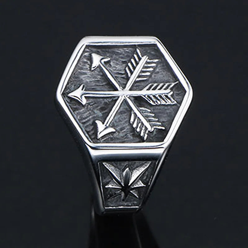 Vintage Viking Arrow Signet Ring — Stainless Steel