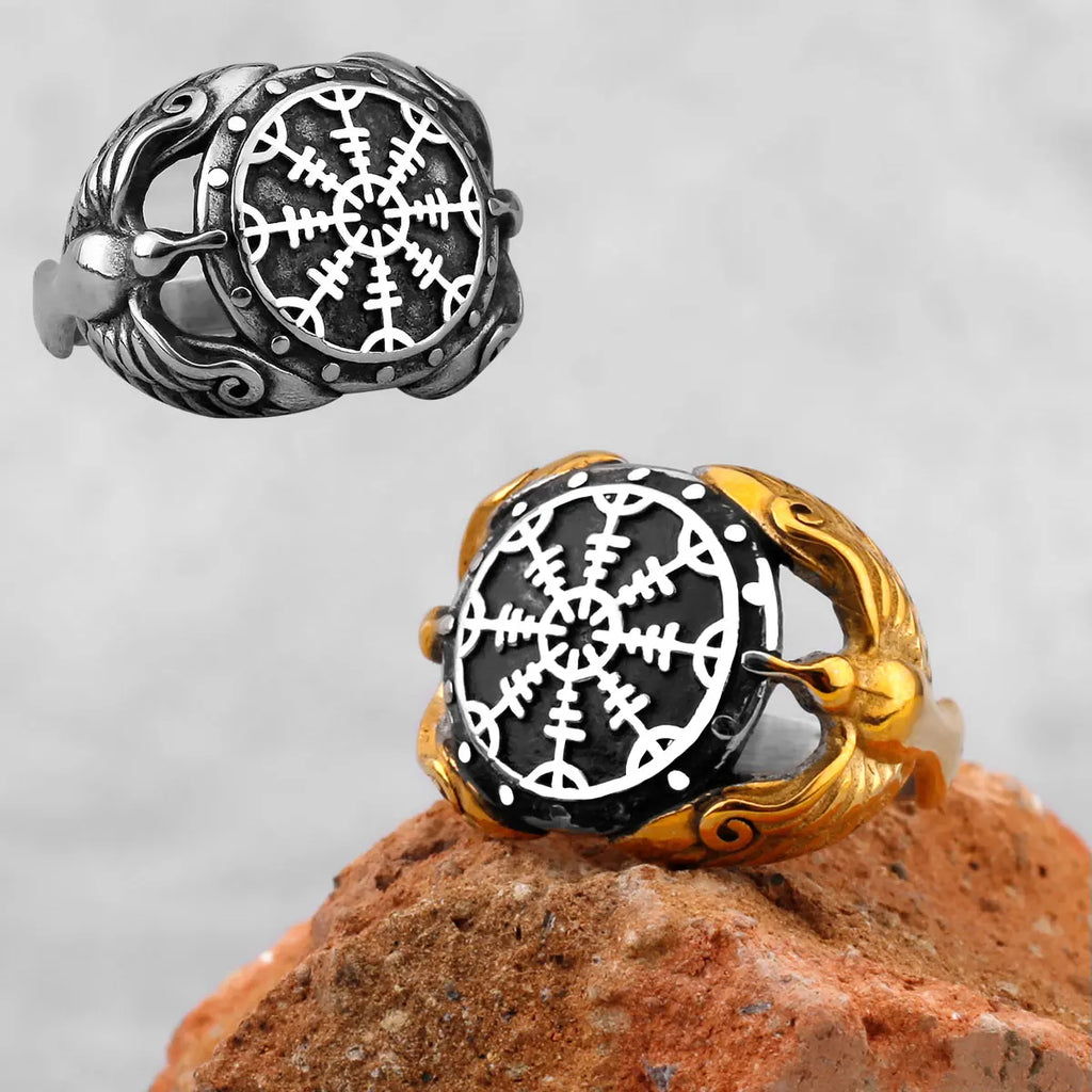 Vintage Stainless Steel Viking Amulet Ring Norse Compass Runes Men and Women Rings Teens Multi Style Jewelry Boyfriend