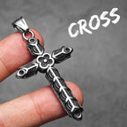 Engraved Cross Stainless Steel Pendant Necklace