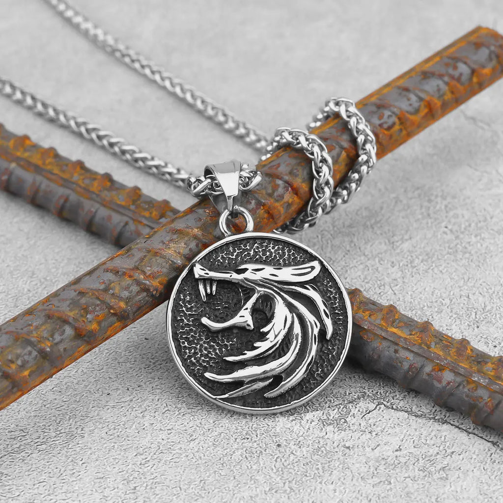 Ice Wolf Head Pendant Necklace — Black