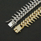 20mm Gothic Thorns Flash Full Rhinestone Miami Cuban Chain Luxury Fashion Men's Necklace For Women Hip Hop Cool
