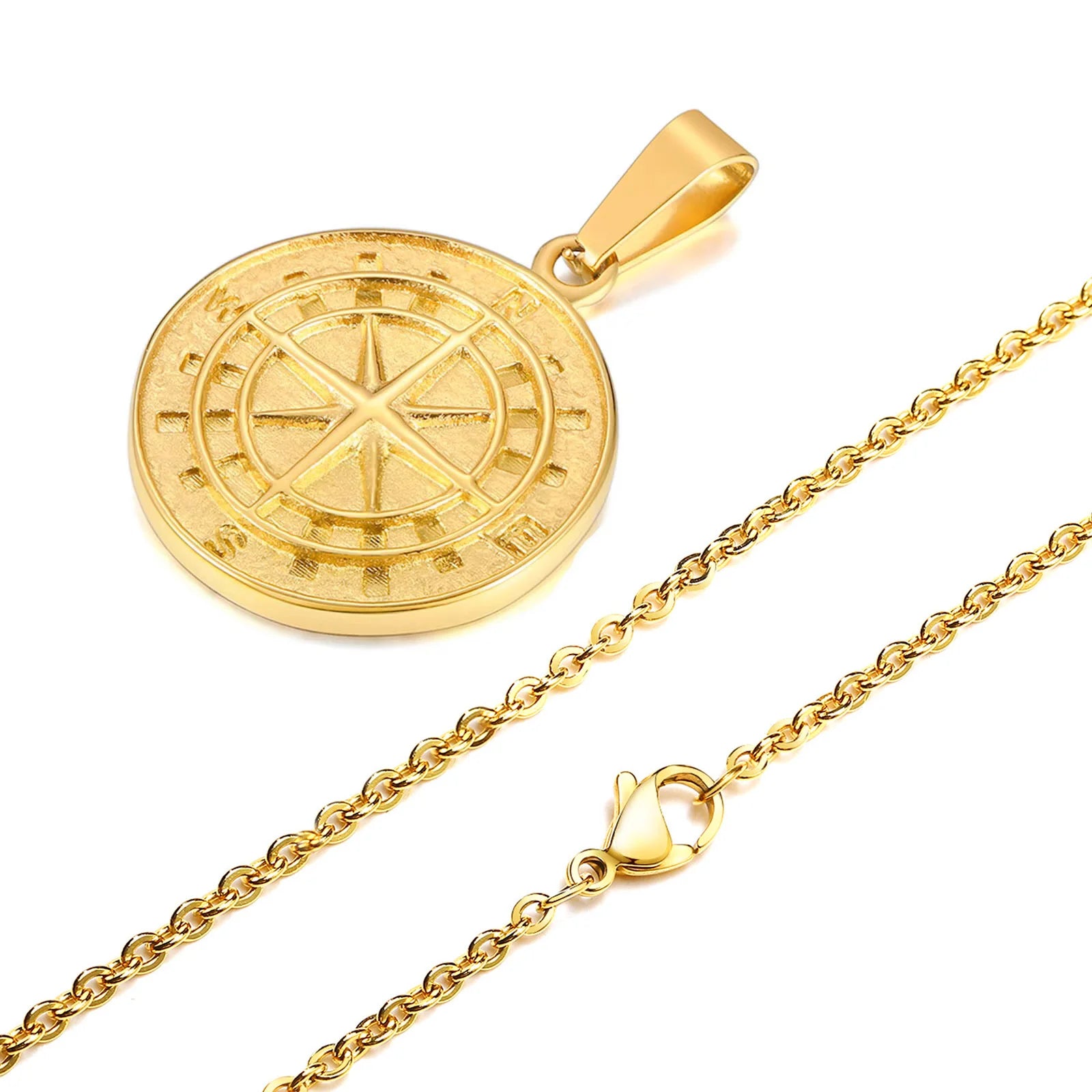 Compass Anchor Medal Pendant — Gold