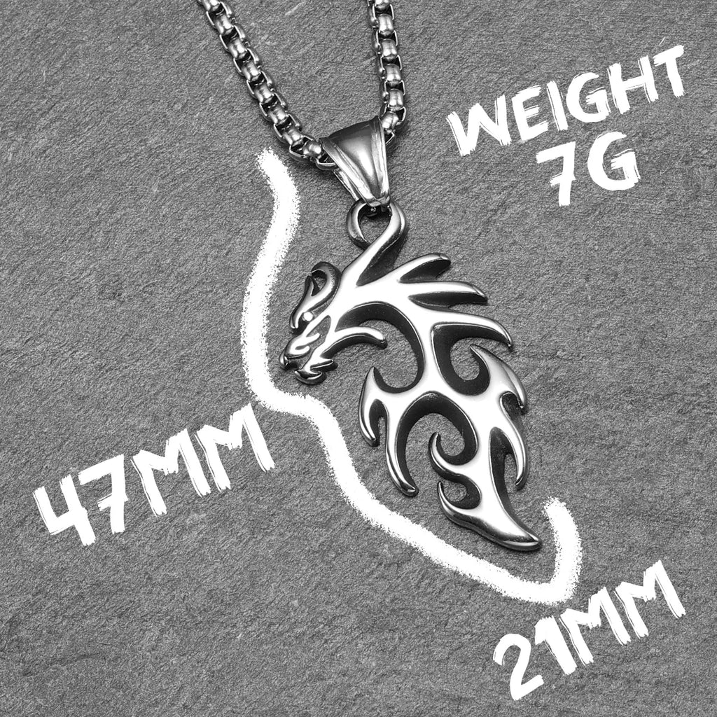 Tribal Dragon Pendant Necklace — Stainless Steel