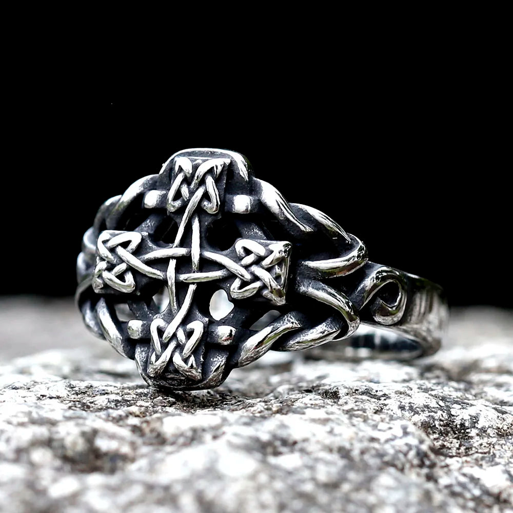 Viking Cross Amulet Celtic Knot Ring — Stainless Steel