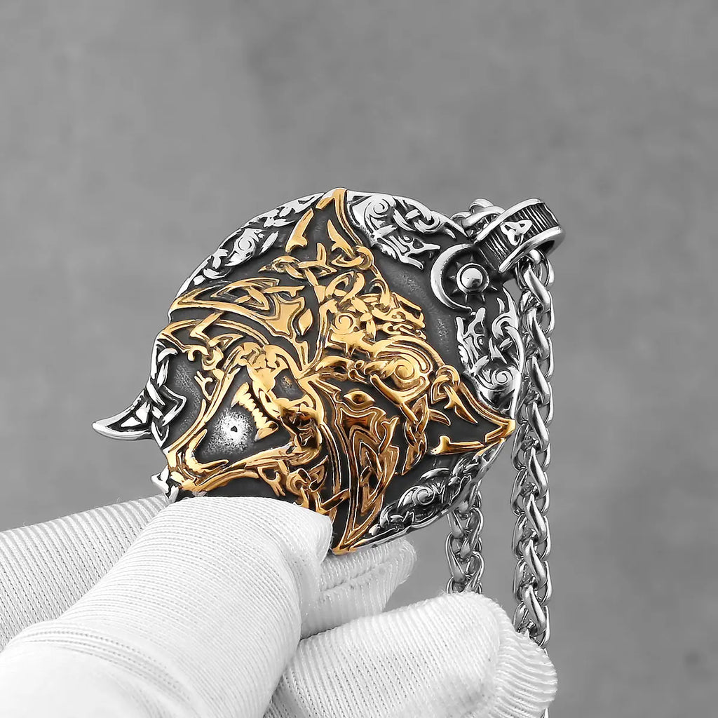 Viking Wolf Celtic Pendant Necklace — Stainless Steel