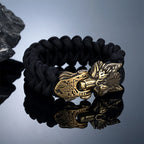 Viking Wolf Paracord Bracelet — Norse Runes, Steel Clasp