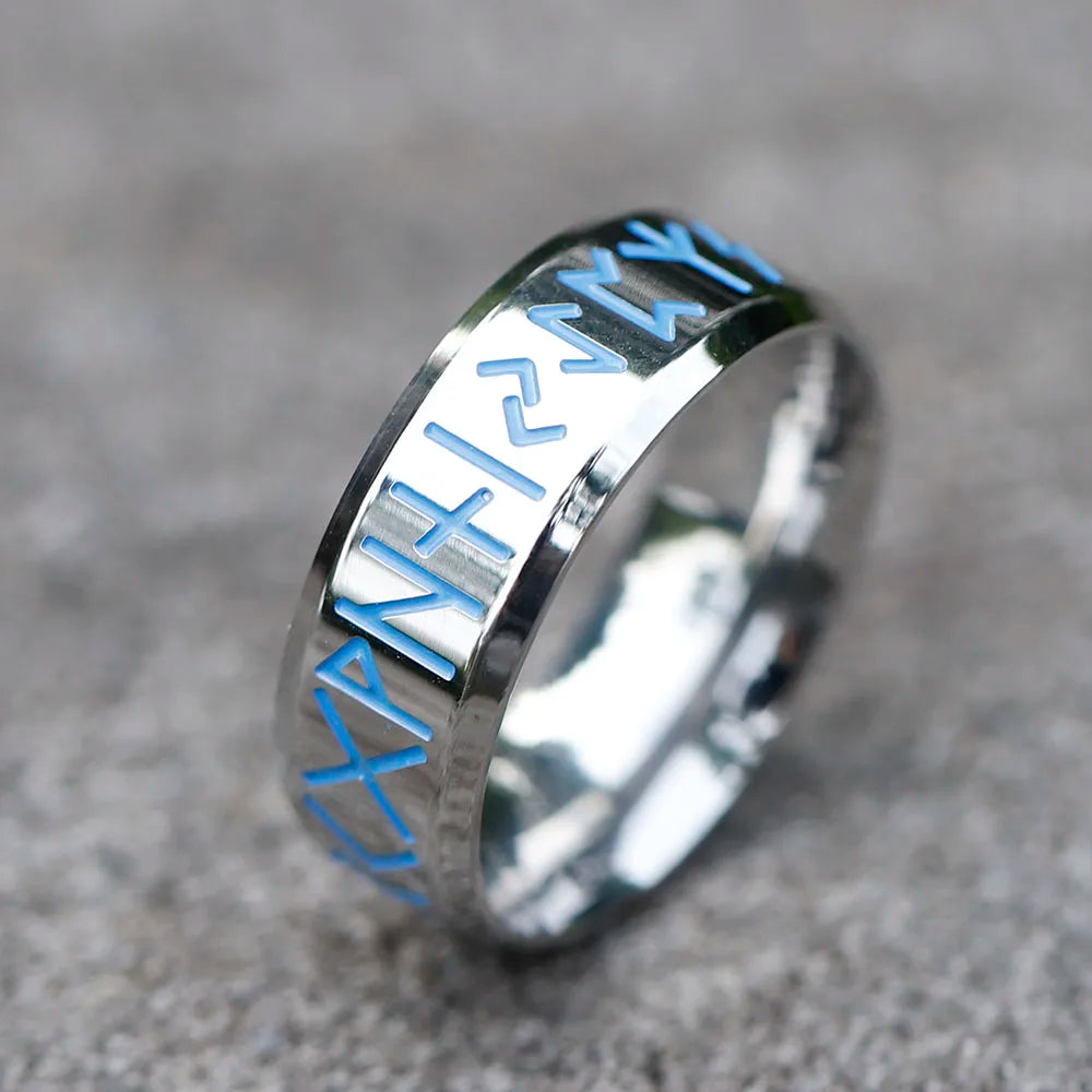 Viking Blue Rune Amulet Ring — Stainless Steel