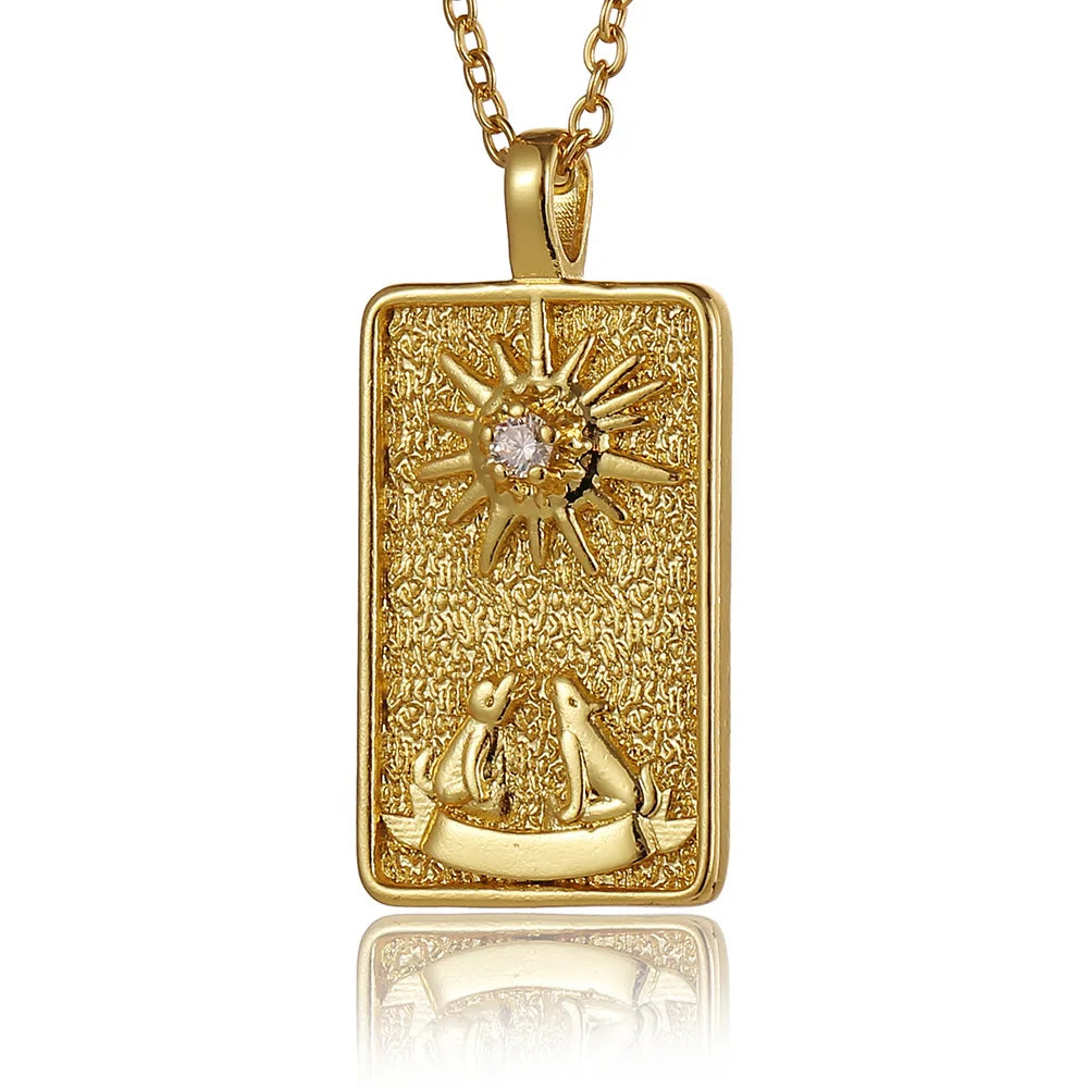 22 Style Classic Tarot Card Pendant Necklace Double Sided Zircon Tarot Necklace Major Arcana Empress Sun Star Sign