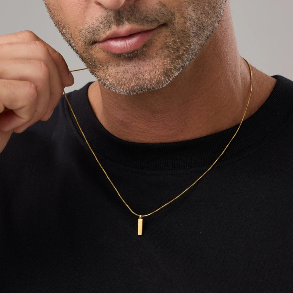 Snake Chain Necklace with Bar Pendant — Stainless Steel
