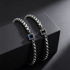 Men's Zircon Charm Bracelet, 4mm Square Chain Stainless Steel Bracelets, Fashion Waterproof Jewelry Gift for Men