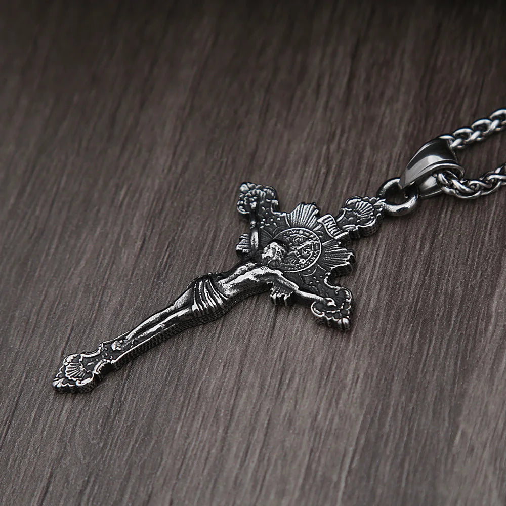 Catholic Cross Jesus Pendant — Stainless